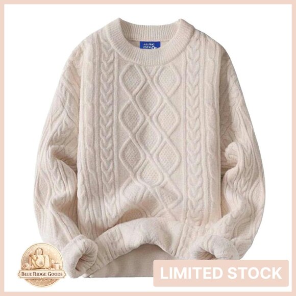 Oversized Cable Knit Sweater Heavy Crewneck Pullover Vintage 90s Y2K